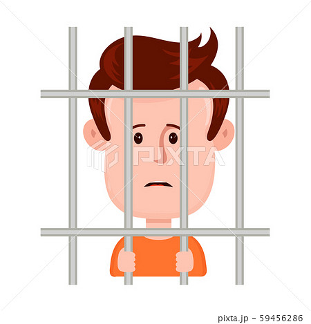 Young sad man prisoner behind bars,  59456286