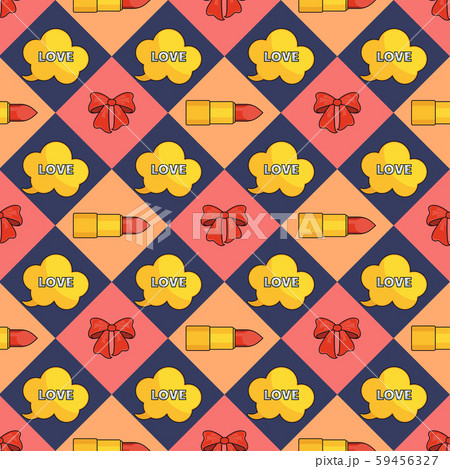 Seamless pattern with red plump sexy female lips, lipstick and bow. 59456327