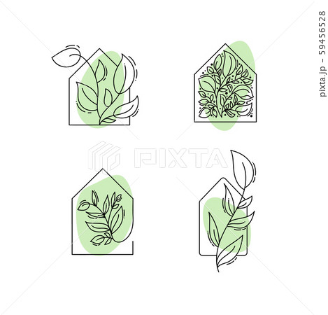 Vector eco house icon with leaves. logo template in black and green color isolated on white 59456528