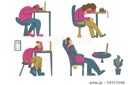 Tired Person Sitting And Sleeping Vector Design のイラスト素材