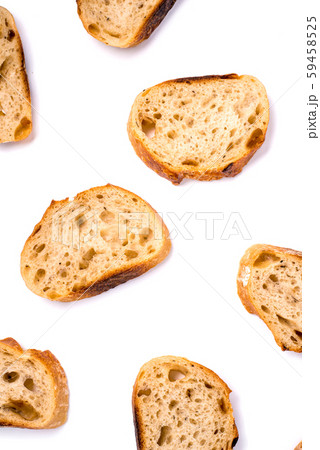 Pattern with pieces of white bread isolated on white background. 59458525