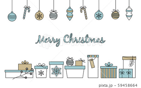 Merry Christmas border with hand drawn various decorated gift boxes in white blue and beige and Merry Christmas border with hand drawn various decorated gift boxes in white blue and beige and 59458664