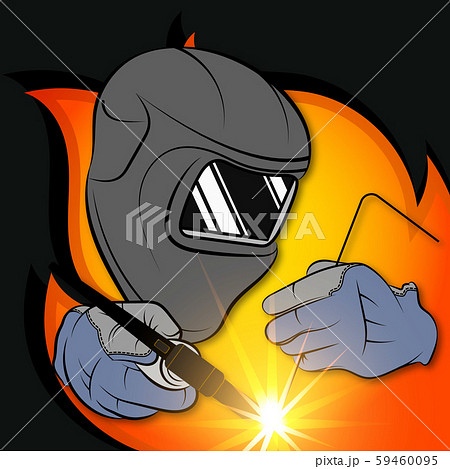 Welder In A Mask With A Tool In His Handsのイラスト素材