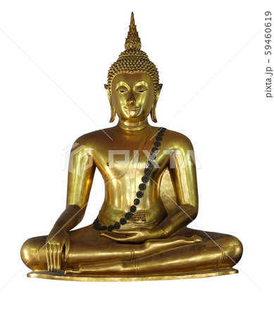 Gilded Buddha statue sitting in lotus position. 59460619