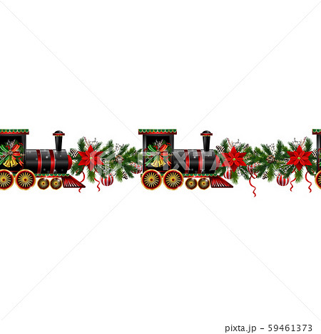 Little Christmas train seamless pattern decorated red ribbon Vector Little Christmas train seamless pattern decorated red ribbon Vector 59461373