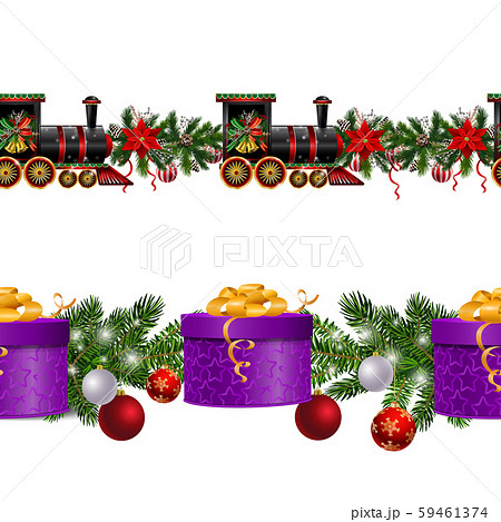 Little Christmas train seamless pattern decorated red ribbon Vector Little Christmas train seamless pattern decorated red ribbon Vector 59461374