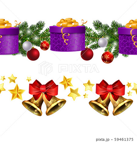 Christmas decorations with fir tree and decorations seamless border 59461375