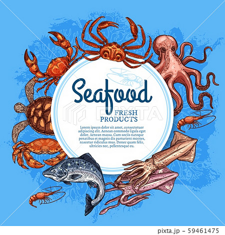 Seafood and fish. Crab, salmon, shrimp, squid Seafood and fish. Crab, salmon, shrimp, squid 59461475