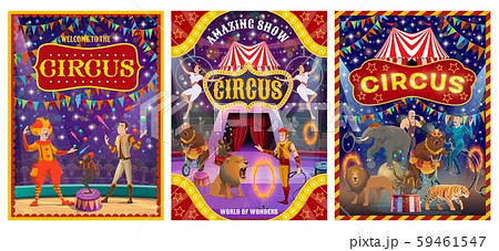 Circus show clown, acrobats, juggler, strongman 59461547