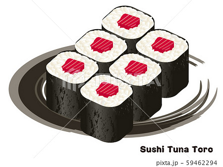 筆タッチ・手描きの寿司・鮨のイラスト｜鉄火巻の握り寿司・海苔巻のイラスト 59462294
