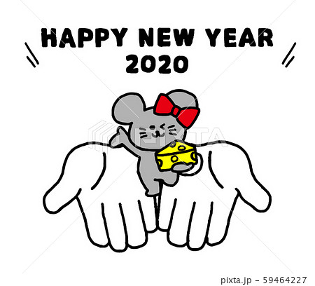 手の上で挨拶する女の子ネズミ（シンプル） 59464227