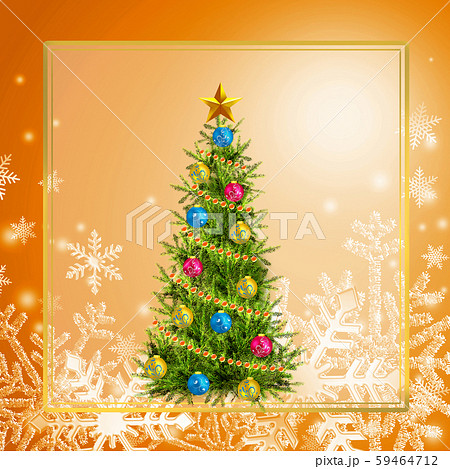 クリスマス クリスマスツリー 雪 結晶 イルミネーション フレーム 枠 ツリーのイラスト素材