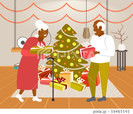 senior african american couple giving gift present boxes to each other merry christmas happy new senior african american couple giving gift present boxes to each other merry christmas happy new 59465545