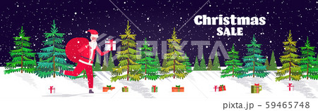santa claus running with big sack full of gifts merry christmas happy new year holidays celebration 59465748