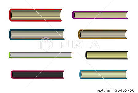 本 書籍 ハードカバー 真横 真上 真下から見たイラスト セットのイラスト素材