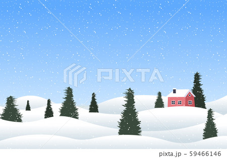 christmas winter countryside landscape with pines and house postcard merry xmas happy new year 59466146