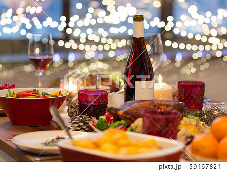 food and drinks on christmas table at home food and drinks on christmas table at home 59467824