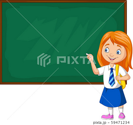 Cartoon schoolgirl in uniform writing on the... - Stock Illustration  [59471234] - PIXTA