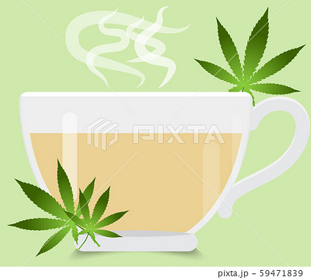 Cannabis Infused Tea In Cup With Cannabis Plant のイラスト素材
