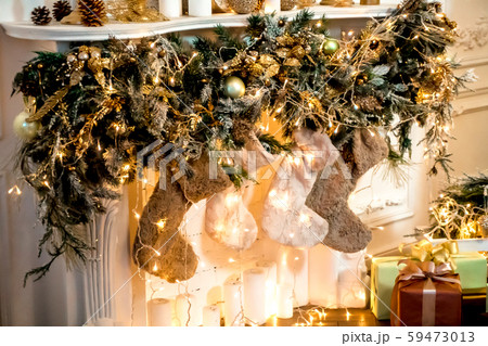 Photo of a New Year decorated fireplace Photo of a New Year decorated fireplace 59473013