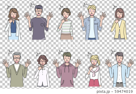 驚く女性と男性　いろいろ 59474019