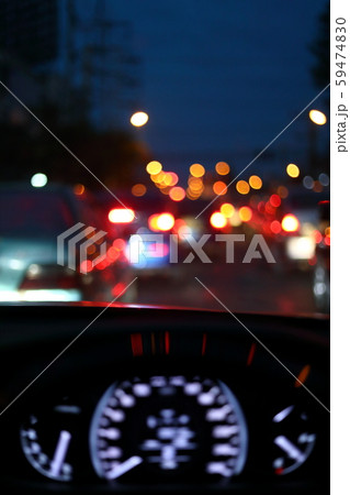 light of traffic jam on night street, image blur background 59474830