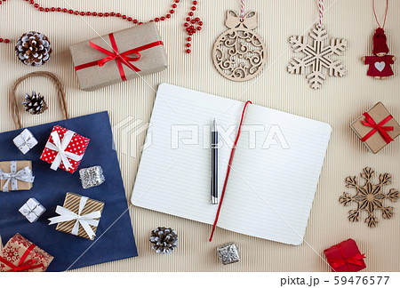 wish list among christmas gifts and decoration 59476577