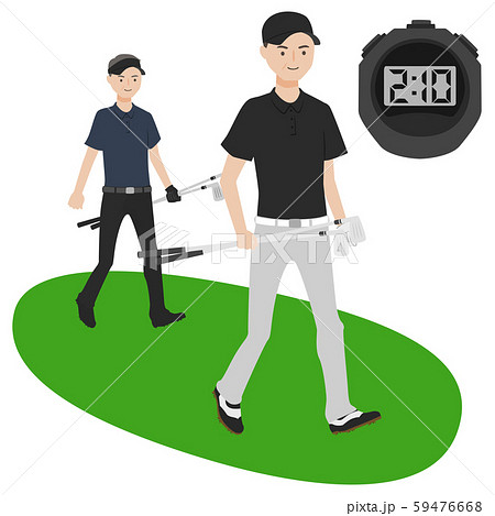 男性のイラスト。ゴルフクラブを持って歩いている男性たち。 59476668