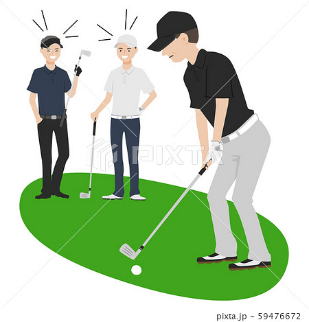 男性のイラスト ゴルフ場でゴルフをしている男性たち のイラスト素材