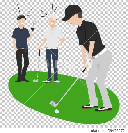 男性のイラスト。ゴルフ場でゴルフをしている男性たち。 男性のイラスト。ゴルフ場でゴルフをしている男性たち。 59476672