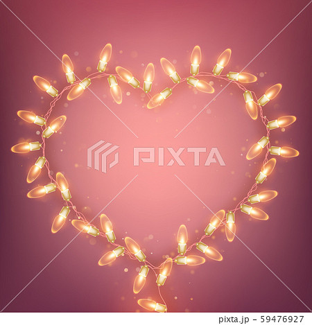 Realistic electric bulb in heart shaped frame. Valentines day pink holiday template. EPS 10 Realistic electric bulb in heart shaped frame. Valentines day pink holiday template. EPS 10 59476927