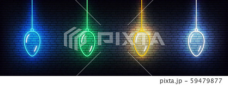 Christmas ball neon icons. Set of realistic colorful Xmas decorations glowing sign 59479877