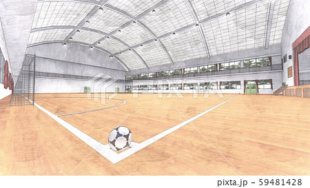 フットサルコート サッカー 屋内 体育館 イラスト49のイラスト素材