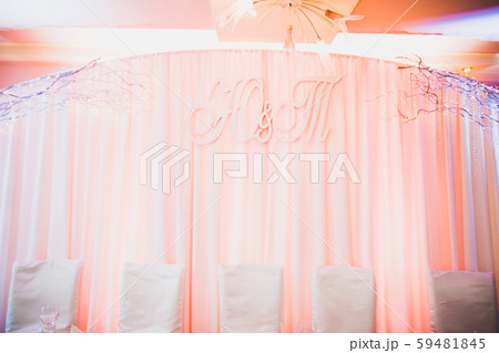 Interior of a restaurant prepared for wedding ceremony Interior of a restaurant prepared for wedding ceremony 59481845