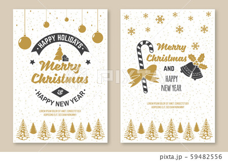 Set of Merry Christmas and 2020 Happy New Year poster, greeting cards. Set quotes withholly, berry 59482556