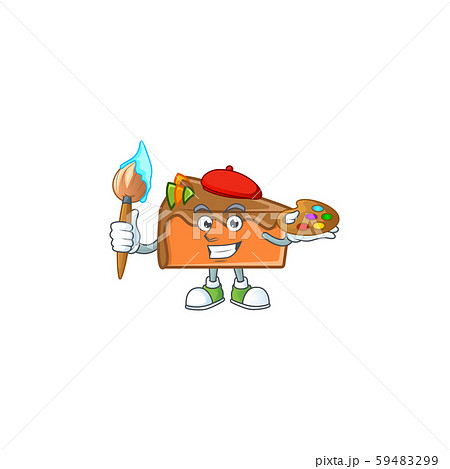 Slice cake chocolate with the mascot painter. 59483299