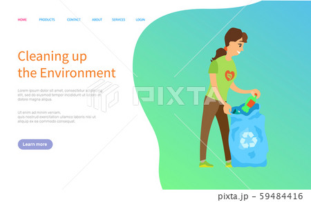 Activist Scavenging, Bag with Trash, Caring Vector 59484416