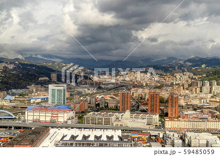 genoa new morandi bridge under construction aerial genoa new morandi bridge under construction aerial 59485059
