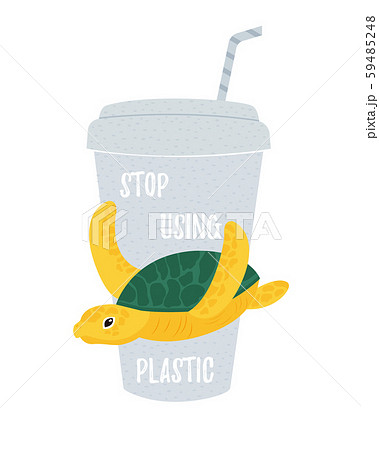 Vector illustration with turtle and disposable cup Vector illustration with turtle and disposable cup 59485248
