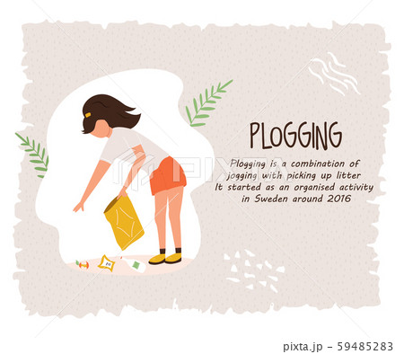 Young Girl Doing Plogging Eco Poster Templateのイラスト素材