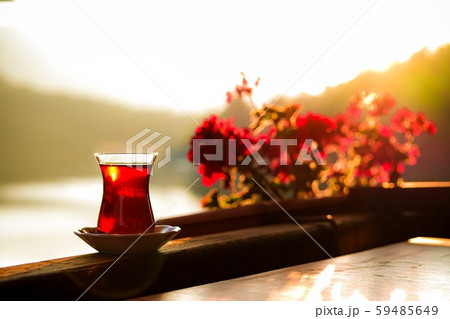 Turkish tea and sunset. Turkish tea and sunset. 59485649