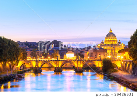 St. Peter's basilica in Vatican at dusk. Italy St. Peter's basilica in Vatican at dusk. Italy 59486931