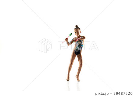Little flexible female gymnast isolated on white studio background 59487520