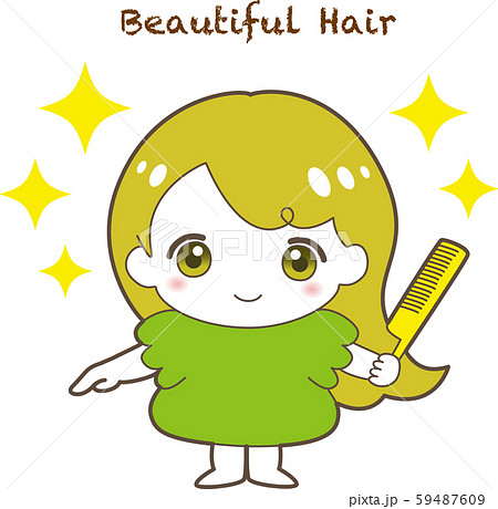 クシ 女の子 栗色 きれいな髪 ヘアケア 美容 美容室 キャラクター かわいい ヘアセット のイラスト素材