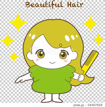 クシ 女の子 栗色 きれいな髪 ヘアケア 美容 美容室 キャラクター かわいい ヘアセット のイラスト素材