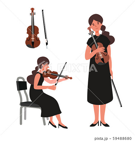 ヴァイオリンを弾く女性のベクターイラストのイラスト素材