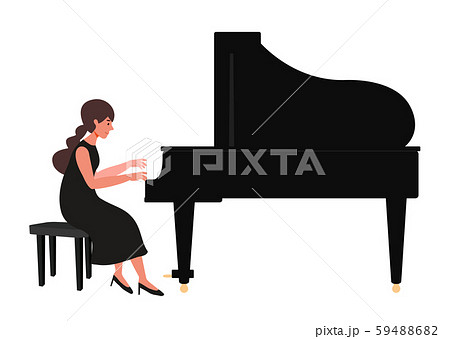 ピアノを弾く女性のベクターイラストのイラスト素材 5946
