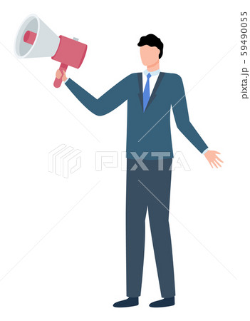 Man in Suit Loudspeaker Isolated Cartoon Character 59490055