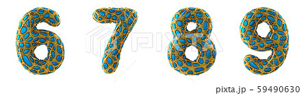 Number set 6, 7, 8, 9 made of realistic 3d render golden shining metallic. Number set 6, 7, 8, 9 made of realistic 3d render golden shining metallic. 59490630