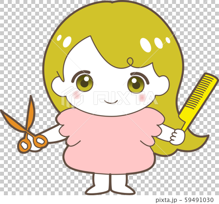 ハサミ クシ 女の子 栗色 美容師 理容師 キャラクター かわいい ヘアセットのイラスト素材 ハサミ クシ 女の子 栗色 美容師 理容師 キャラクター かわいい ヘアセットのイラスト素材